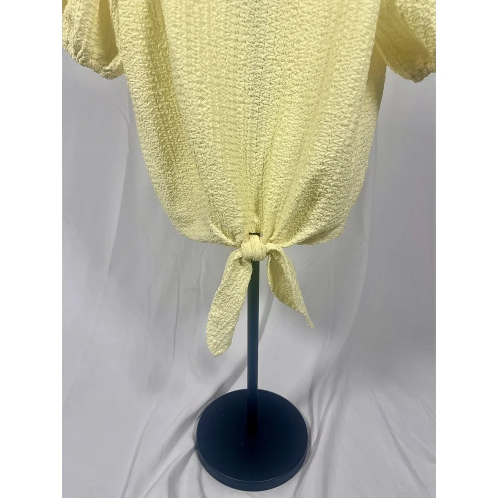 LOFT Yellow Textured Puff Sleeve Tie Front Top‎ Coquette Cottage Size XS